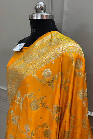 Yellow Tirchi Daal Katan Silk Banarasi Saree