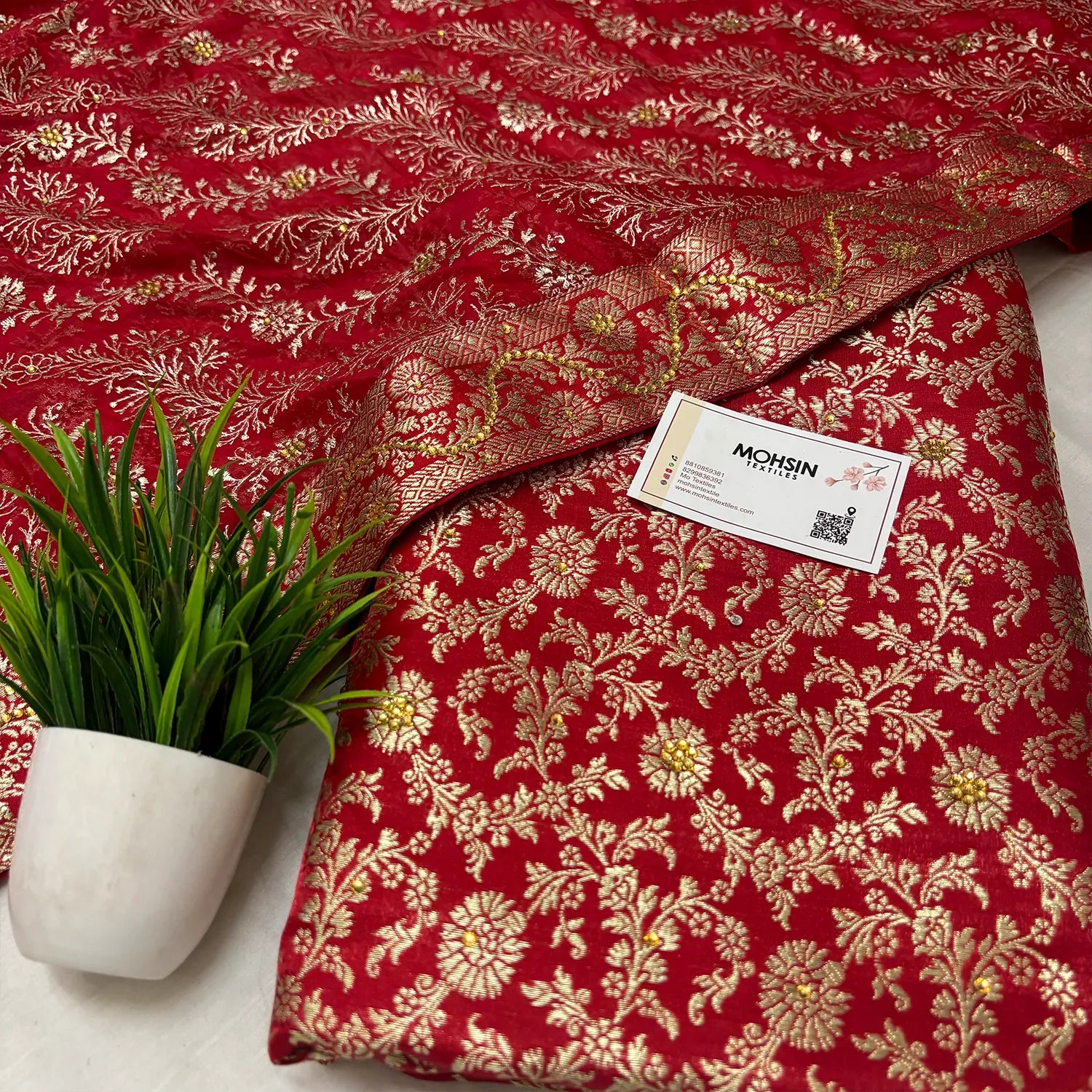 Red Stone Work Kimkhab Silk Banarasi Gharara