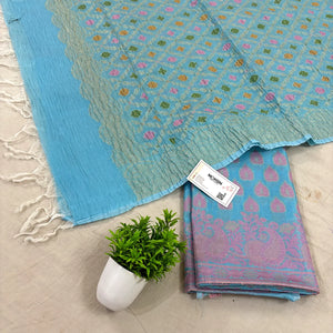 Firozi Kaccha Patta Crush Cotton Silk Banarasi Suit