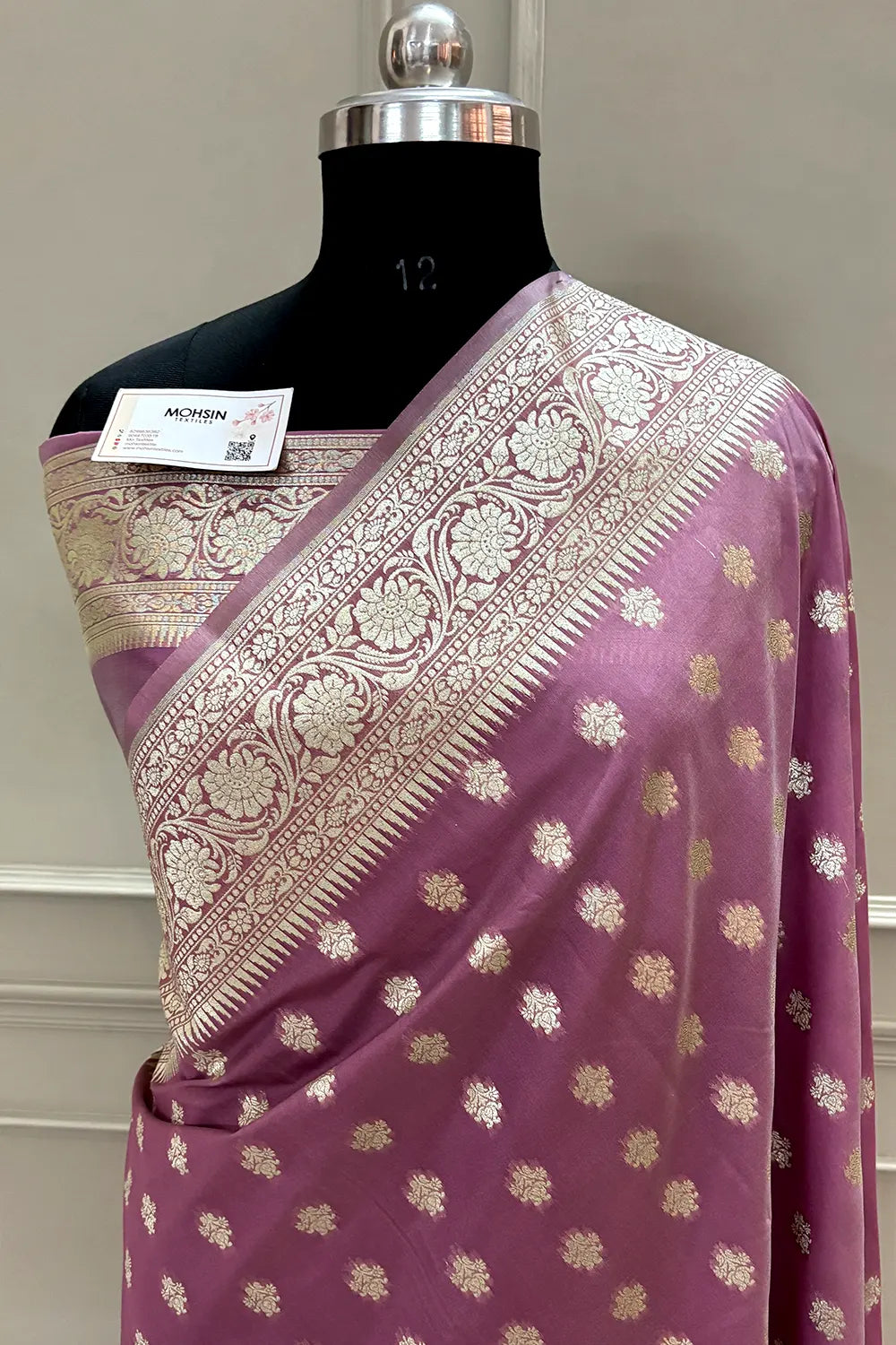 Mauve Golden Zari Crepe Silk Banarasi Saree