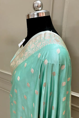 Mint Green Flying Buti Katan Silk Banarasi Saree