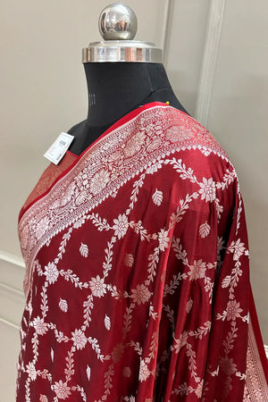 Dark Orange Qaidi Buti Katan Silk Banarasi Saree