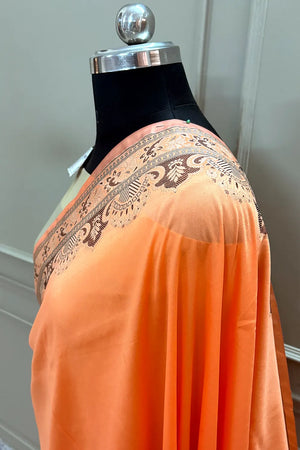 Orange and Beige Plain Resham Silk Banarasi Saree