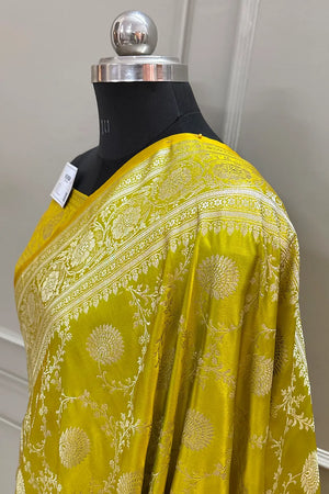 Pista Pankhuri Jaal Katan Silk Banarasi Saree