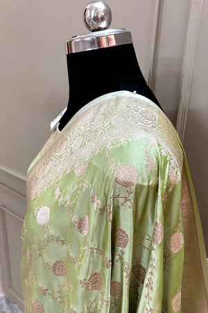 Pista Ropeway Jaal Katan Silk Banarasi Saree