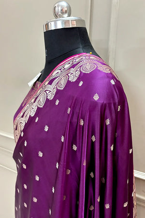Purple Jadi Buti Katan Silk Banarasi Saree