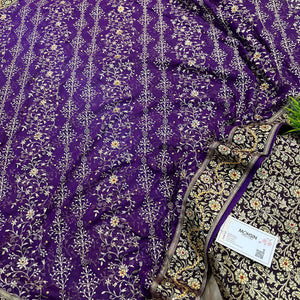 Violet Stone Work Kimkhab Silk Banarasi Gharara