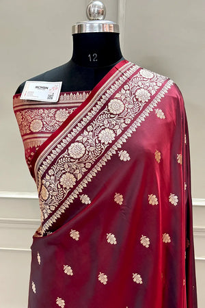 Wine Podina Buti Katan Silk Banarasi Saree