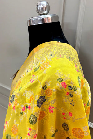 Yellow Golden Zari Katan Silk Banarasi Dupatta