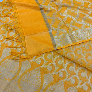 Yellow Ikka Jaal Banarasi Silk Suit