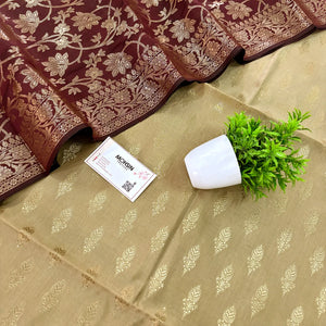 Cream and Maroon Parvat Buti Satin Silk Banarasi Suit
