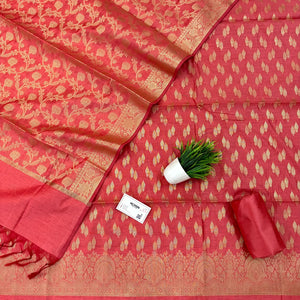 Dark Peach Golden Zari Banarasi Silk Suit