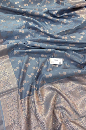 Grey Daab Buti Chanderi Silk Banarasi Saree