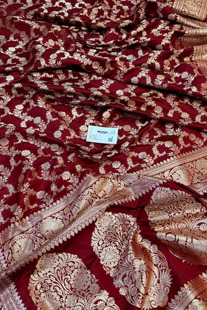 Maroon Moglai Jaal Katan Silk Banarasi Saree
