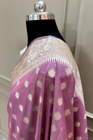 Mauve Golden Zari Crepe Silk Banarasi Saree