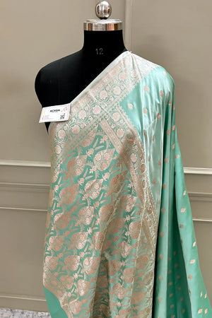 Mint Green Flying Buti Katan Silk Banarasi Saree
