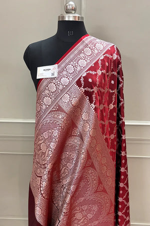 Dark Orange Qaidi Buti Katan Silk Banarasi Saree