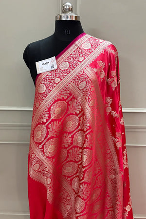 Peach Papakipari Katan Silk Banarasi Saree