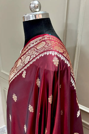 Wine Podina Buti Katan Silk Banarasi Saree