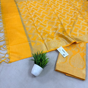 Yellow Ikka Jaal Banarasi Silk Suit