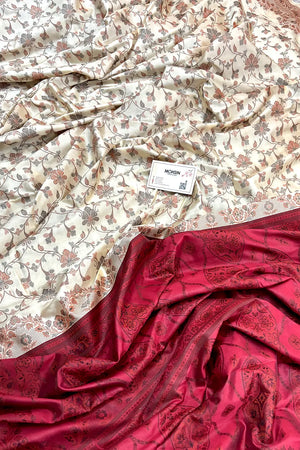 Beige and Maroon Resham Silk Banarasi Saree