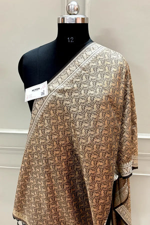 Dark Beige Resham Zari Silk Banarasi Stole
