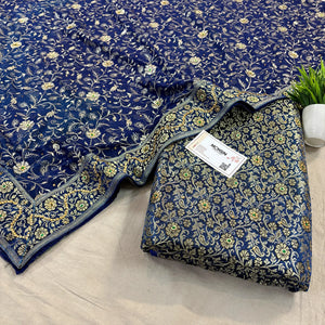 Dark Firozi Stone Work Kimkhab Silk Banarasi Gharara