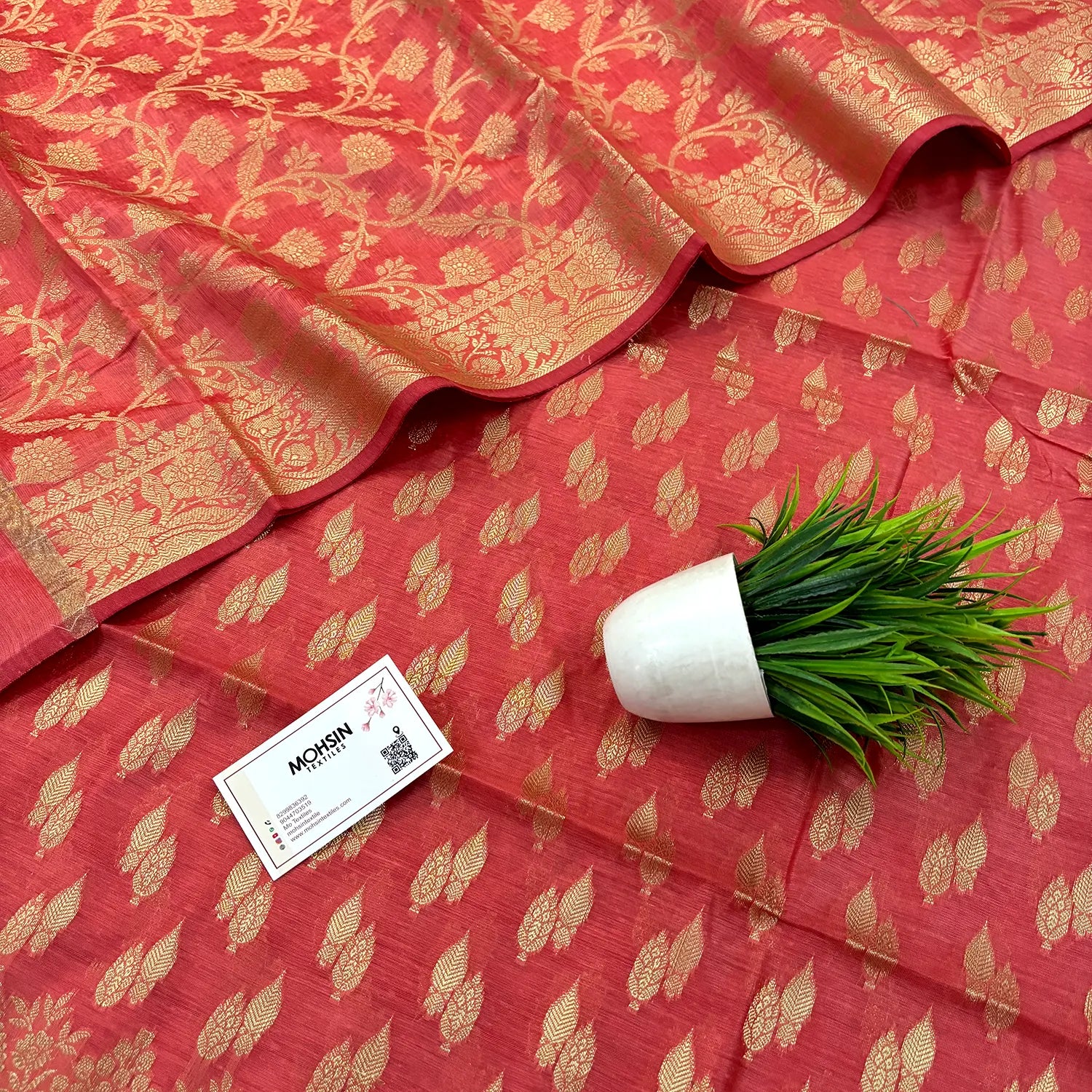 Dark Peach Golden Zari Banarasi Silk Suit