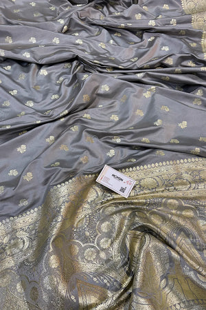 Grey Chaman Buti Katan Silk Banarasi Saree
