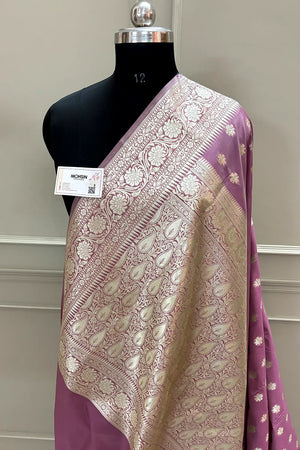 Mauve Golden Zari Crepe Silk Banarasi Saree
