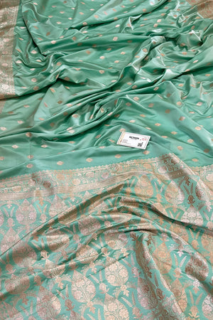 Mint Green Flying Buti Katan Silk Banarasi Saree