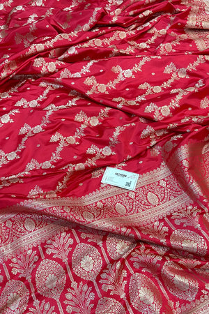Peach Papakipari Katan Silk Banarasi Saree