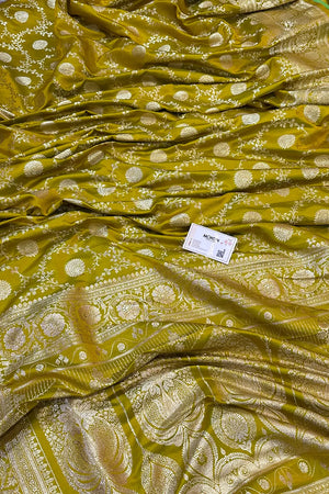 Pista Pankhuri Jaal Katan Silk Banarasi Saree