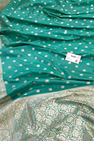 Sea Green Ghonga Buti Katan Silk Banarasi Saree