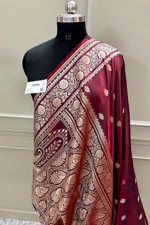 Wine Podina Buti Katan Silk Banarasi Saree