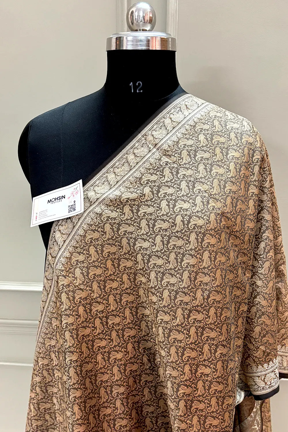 Dark Beige Resham Zari Silk Banarasi Stole