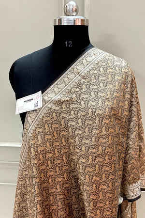 Dark Beige Resham Zari Silk Banarasi Stole