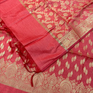 Dark Peach Golden Zari Banarasi Silk Suit