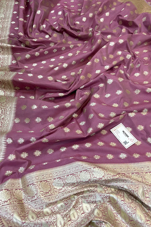 Mauve Golden Zari Crepe Silk Banarasi Saree