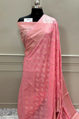 Peach Daab Buti Chanderi Silk Banarasi Saree
