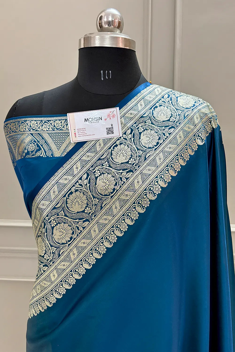 Peacock Blue Royal Plain Katan Silk Banarasi Saree
