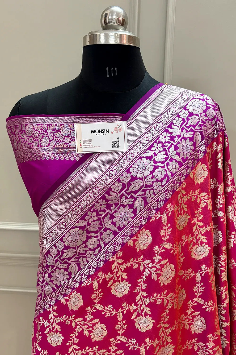 Pink and Purple Maharani Jaal Crepe Silk Banarasi Saree