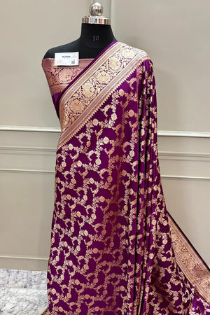 Purple Moglai Jaal Katan Silk Banarasi Saree