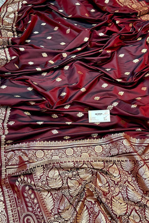 Wine Podina Buti Katan Silk Banarasi Saree