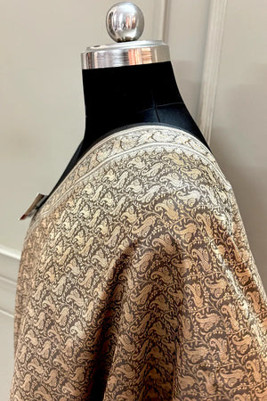 Dark Beige Resham Zari Silk Banarasi Stole