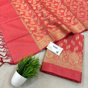 Dark Peach Golden Zari Banarasi Silk Suit