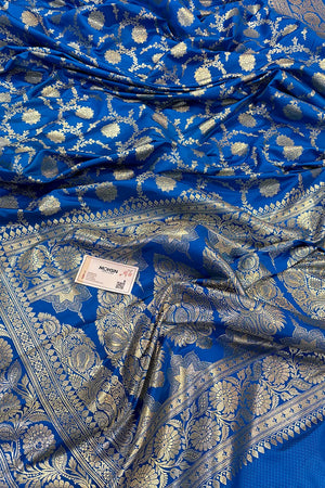Firozi Murmuri Jaal Katan Silk Banarasi Saree