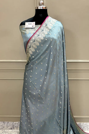 Grey Jadi Buti Katan Silk Banarasi Saree