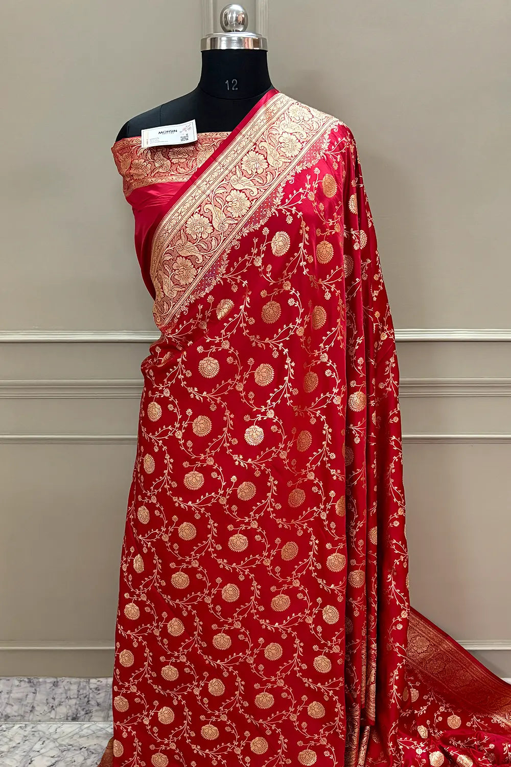 Peach Pankhuri Jaal Katan Silk Banarasi Saree