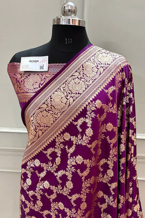 Purple Moglai Jaal Katan Silk Banarasi Saree